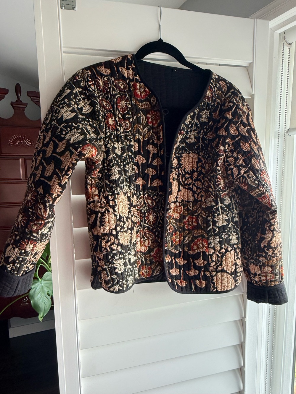 Quilted Floral Jacket - Black with Tan & Red Accents